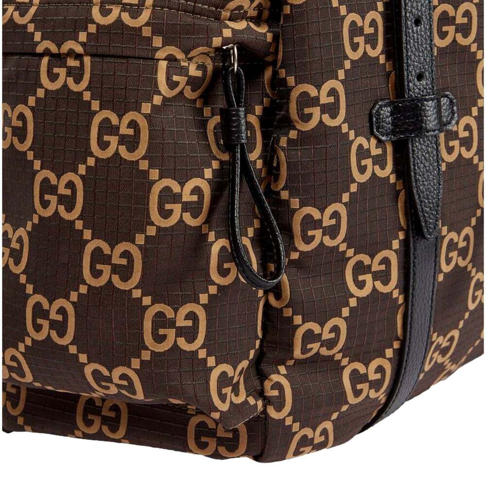 Gucci GG Monogram Utility Tote Bag Brown Ripstop Canvas Leather - Picture 2 of 5